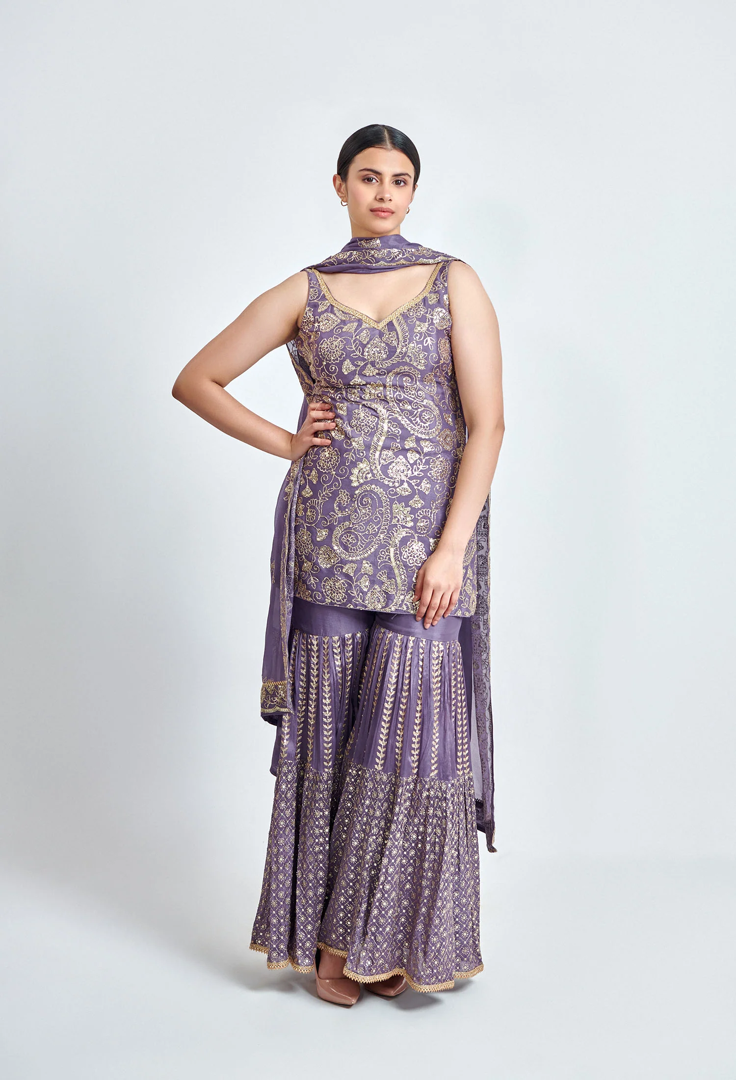 Mauve Chinon Gold Sequin Sharara
