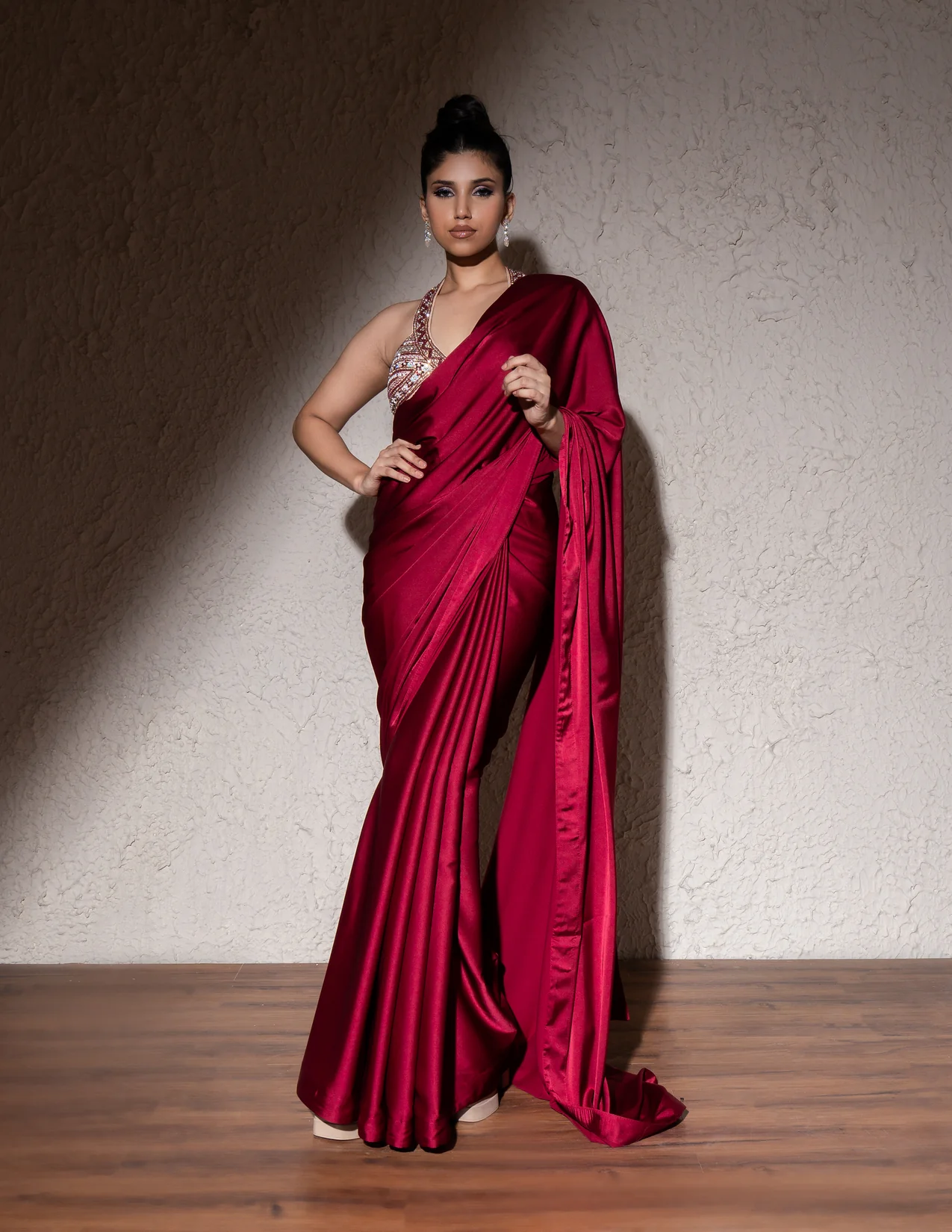Scarlet Grace Halter-Neck Saree in Armani Satin