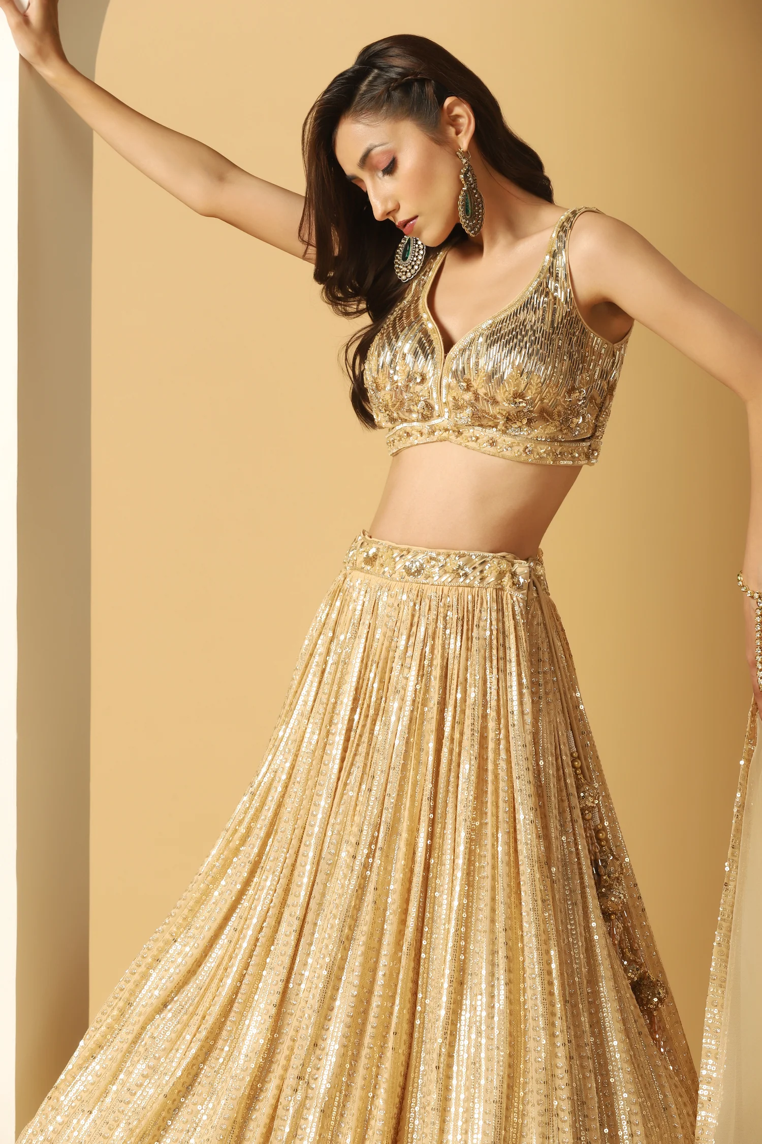 Golden Gleam Metallic Embroidered Lehenga - Image 3