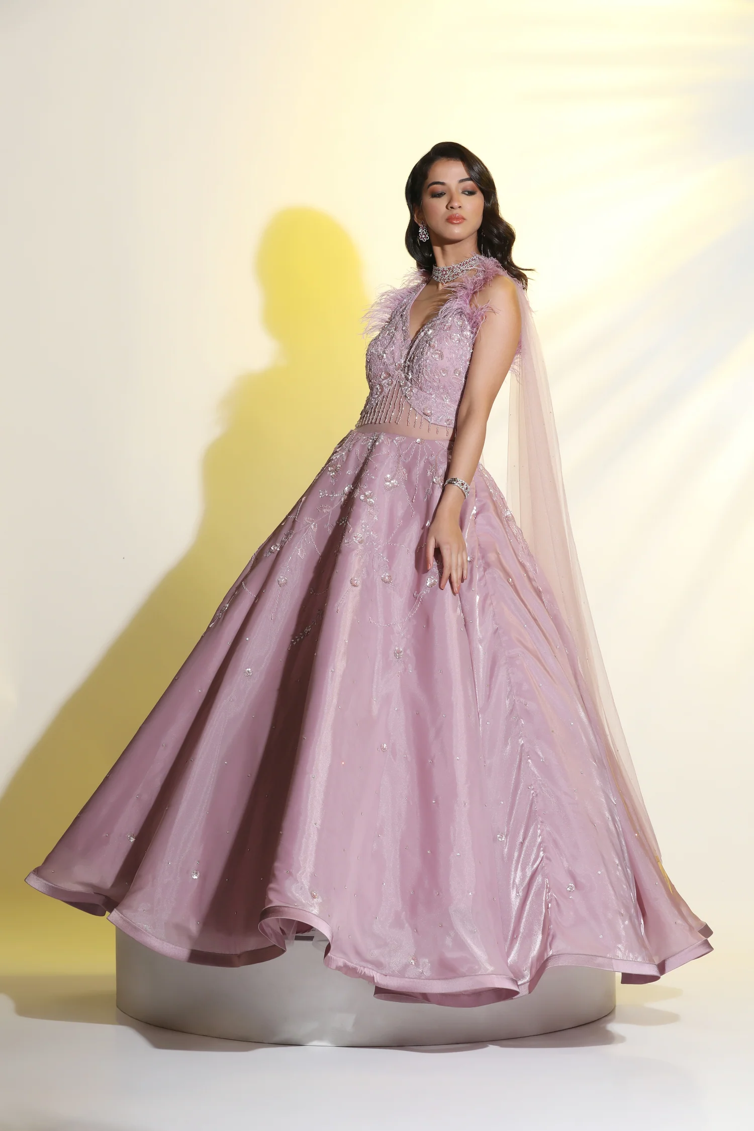 Embroidered Symmetrical Big Volume Floor Length Gown